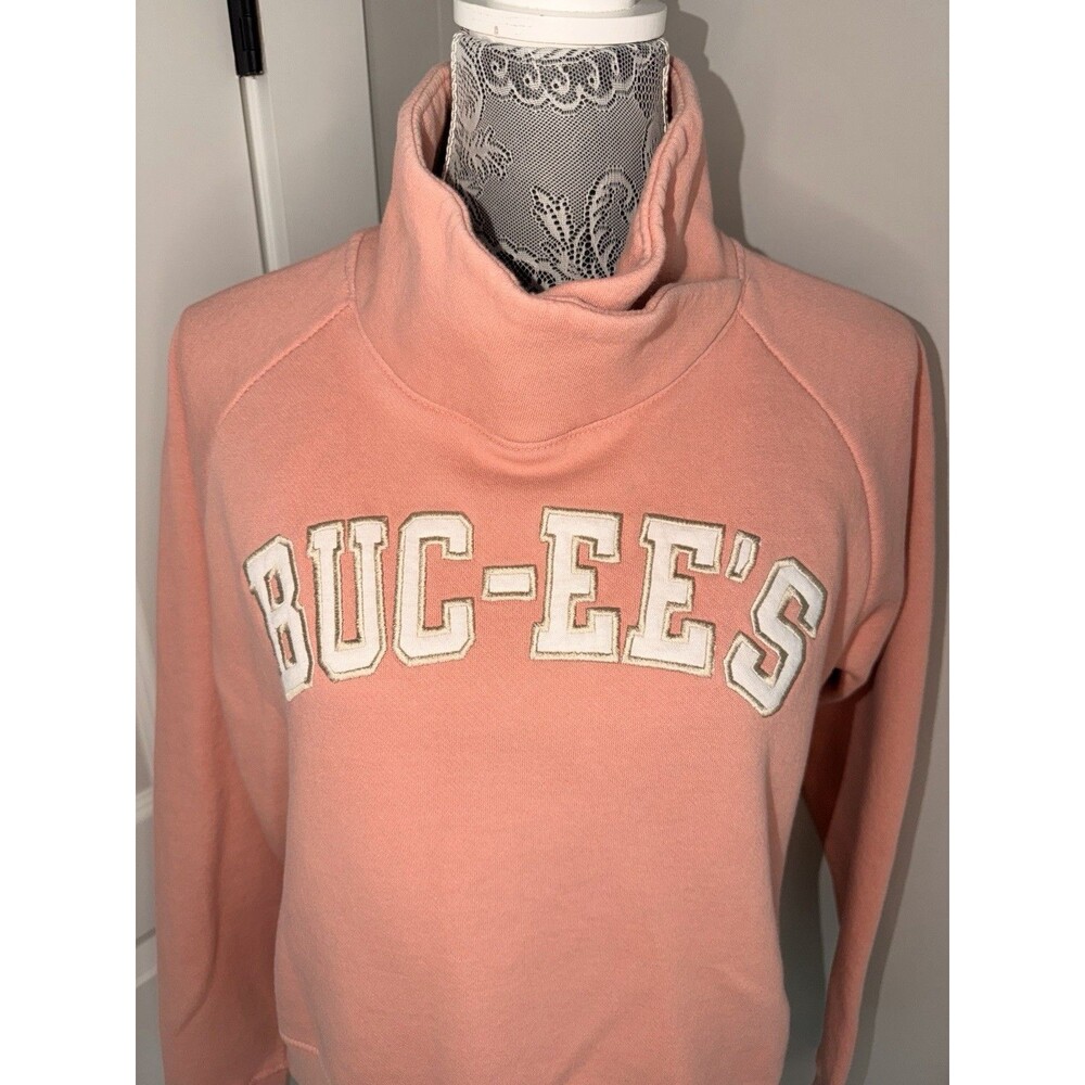 Buc-ee's Size Medium Pink High Neck Pullover Hoodie Sweatshirt Cropped - Picture 2 of 4